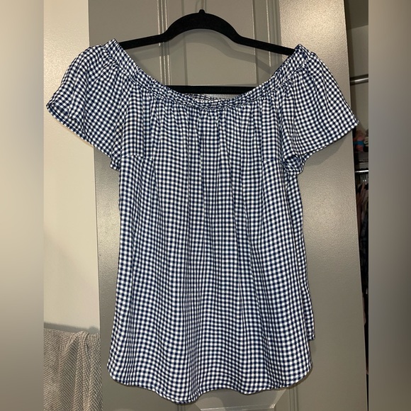 Mossimo Blue and White Off the Shoulder Checkered Top | Women’s Size XS - Picture 2 of 7